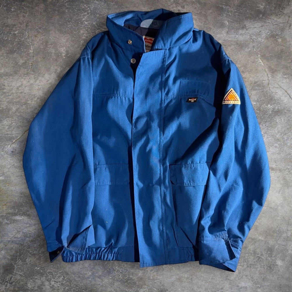 Vintage 1999 Bulwark Extreme FR Nomex Protective Work Jacket Mens L Blue